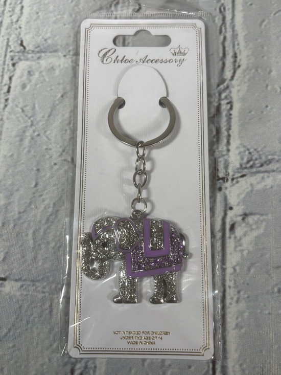 Accessories - Purple Silver Toned Rhinestone Elephant Keychain